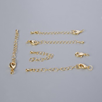 Carabiner clasp with extension chain, 12×6 mm diameter, length 5.5 cm, gold-tone metal, 1 pc