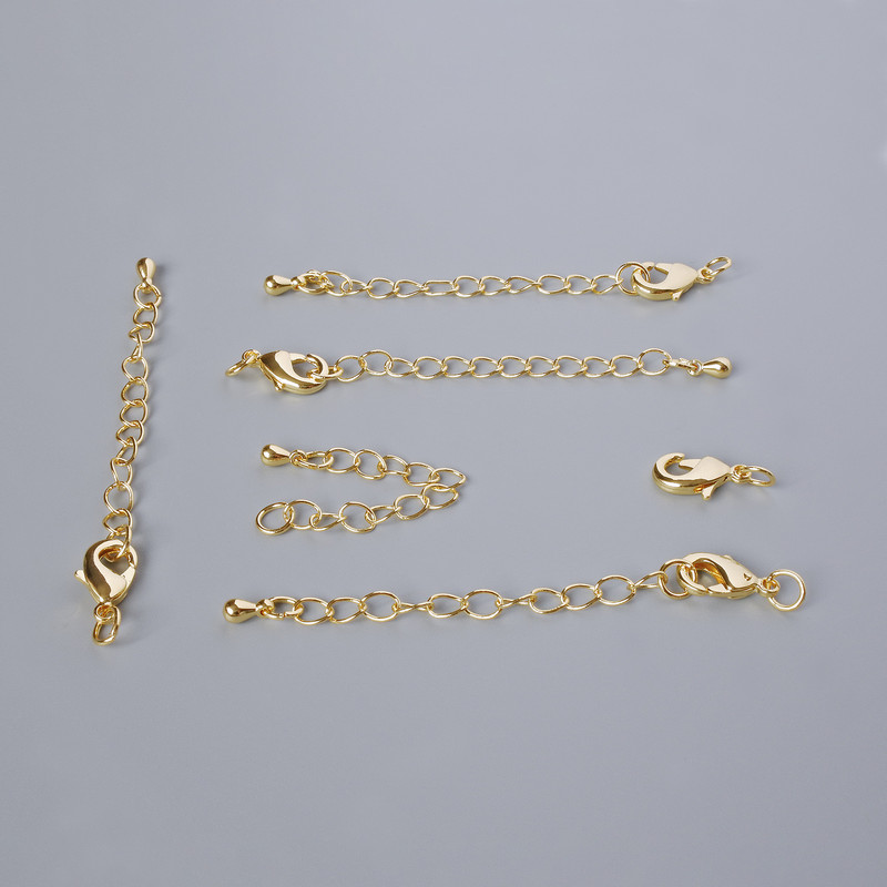 Carabiner clasp with extension chain, 12×6 mm diameter, length 5.5 cm, gold-tone metal, 1 pc