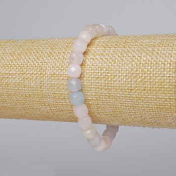Morganite bracelet with natural stone, faceted cube beads, diameter 7.5 mm ±, length 18 cm ± (stretch)