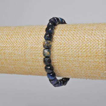 Bracelet Blue Cat's Eye natural stone faceted cube, diameter 7mm±, length 18cm± (stretch)