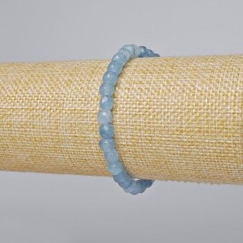 Aquamarine Bracelet, Natural Stone, Faceted Cube Bead, Diameter 5.5 mm, Length 18 cm +/- (Stretch)