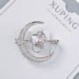 Brooch Xuping 'Heart' with white crystal and white rhinestones 24x27mm, silver metal