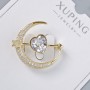 Brooch Xuping "Heart" with White Crystal and White Rhinestones, 24x27mm, Light-Gold Metal, Gold Plating