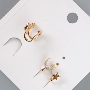 Xuping Ear Cuff with White Crystals, 8.5×14 mm, 18K Gold Plating