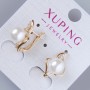 Xuping Earrings with White Crystals and a Central Bead, Diameter 18x12 mm, 18K Plating
