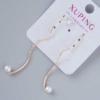 Xuping Earrings with White Bead, diameter 21.5×5 mm, length approximately 35 mm, without a clasp, 18K gold plating