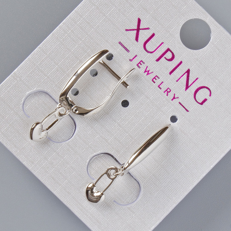 Earrings "Heart" Xuping, diameter 18x3 mm, 10x5 mm, length about 26 mm, rhodium