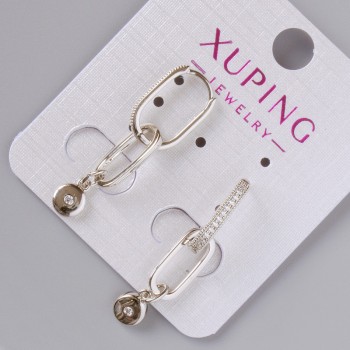 Xuping Earrings with White Crystals, Diameter 15×2 mm, Length about 35 mm, Rhodium