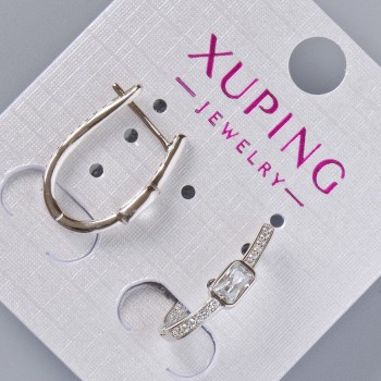 Xuping Earrings with White Rhinestones and a Crystal, 18x4 mm, Rhodium