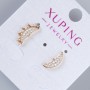 Stud Earrings 'Sun and Moon' Xuping with White Crystals, Diameters 14.5×7 mm and 12×5 mm, 18K Gold Plating