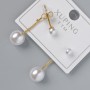 Xuping Stud Earrings with White Bead, 8mm Diameter, 4mm +/-, 25mm Length, Lemon Gold Plating