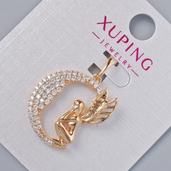 Pendant 'Fairy' Xuping with white crystals, diameter 21.5 × 18.5 mm, length 27 mm, 18K gold plating