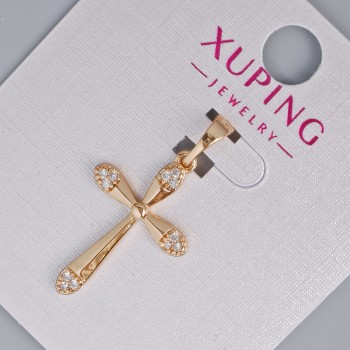 Pendant 'Cross' Xuping with white crystals, 23×15 mm size, about 28 mm long, 18K gold plating