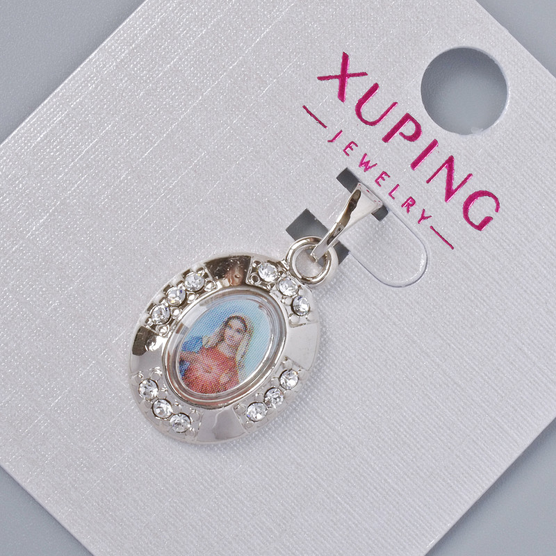 Pendant 'Icon' Xuping with white crystals, diameter 20×13 mm, length 25 mm, rhodium-plated