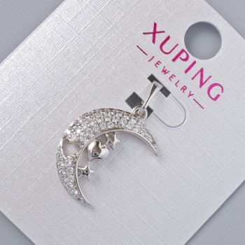 Pendant \"Moon\" Xuping with white crystals, diameter 19×14 mm, length 25 mm, rhodium-plated