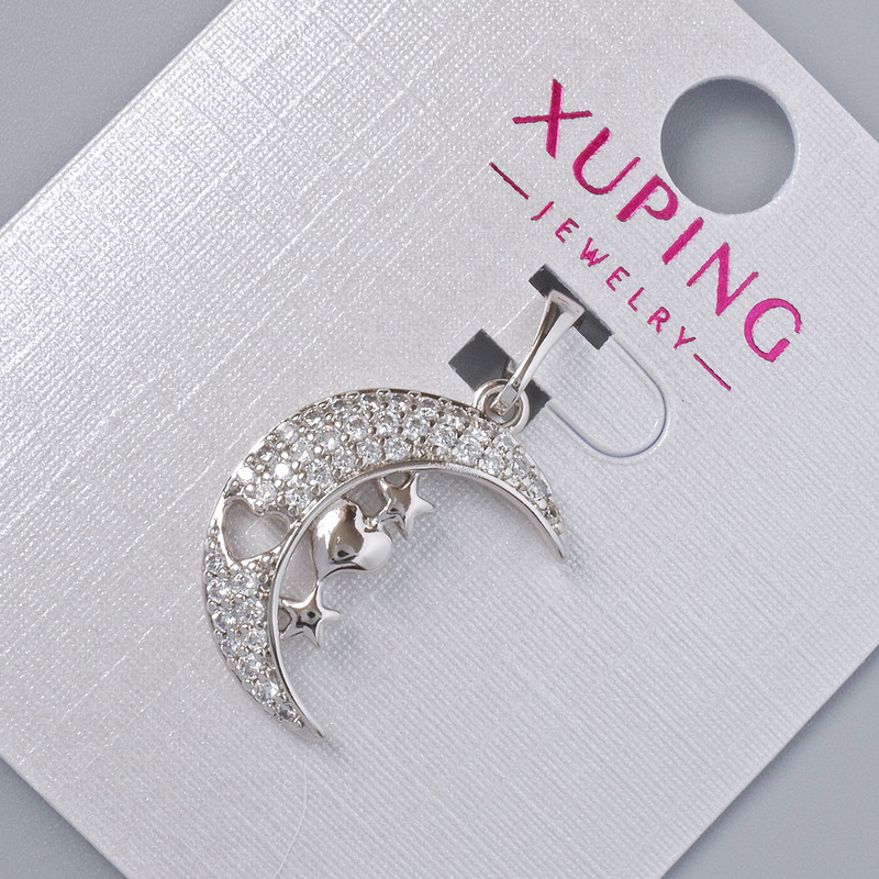 Pendant \"Moon\" Xuping with white crystals, diameter 19×14 mm, length 25 mm, rhodium-plated