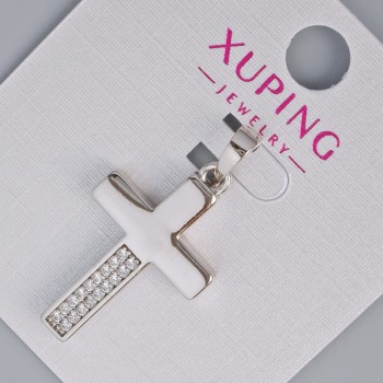 Pendant 'Cross' Xuping with white rhinestones, diameter 27×16 mm, 5 mm+, length 33 mm, rhodium