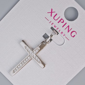 Pendant 'Cross' Xuping with white crystals, diameter 27x17 mm, 5 mm +/-, length 33 mm +/-, rhodium