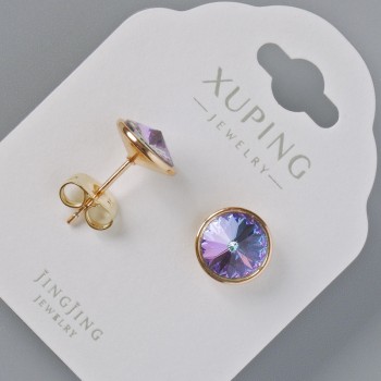 Xuping Stud Earrings with Swarovski Crystals, Purple and Blue Chameleon, 10 mm Diameter, 18K Gold Plating