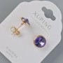 Xuping stud earrings with Swarovski crystals, purple color, 10 mm diameter, 18K gold plating