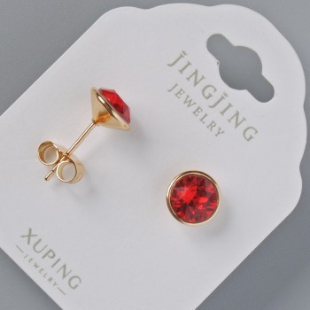 Xuping stud earrings with Swarovski crystals, red color, 9 mm diameter, 18K gold plating