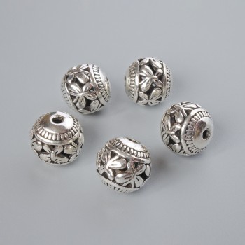 Bead insert fittings, 10x10 mm, 5 mm, hole diameter 1.9 mm, finish: pack of 5, silver metal color