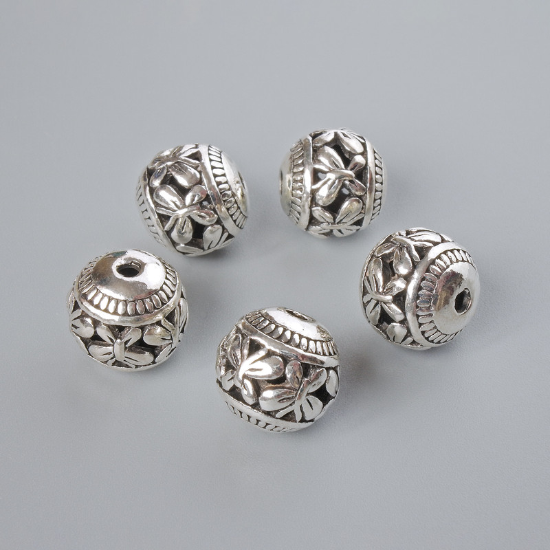 Bead insert fittings, 10x10 mm, 5 mm, hole diameter 1.9 mm, finish: pack of 5, silver metal color