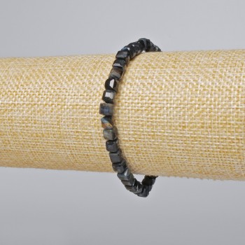 Hawk's Eye Bracelet with Natural Stone, Faceted Cube Beads, 5 mm Diameter ±, 18 cm Length (stretch)