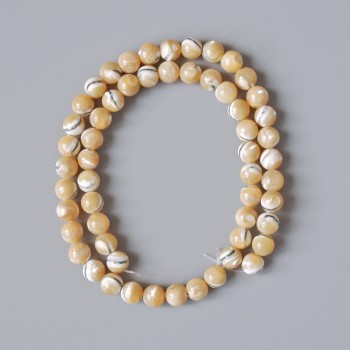 Beige natural smooth pearl beads, round, 7.5 mm diameter, 40 cm length, on thread