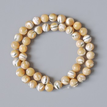 Beige natural pearl beads, smooth round spheres, 8.5 mm diameter, 39 cm length on monofilament