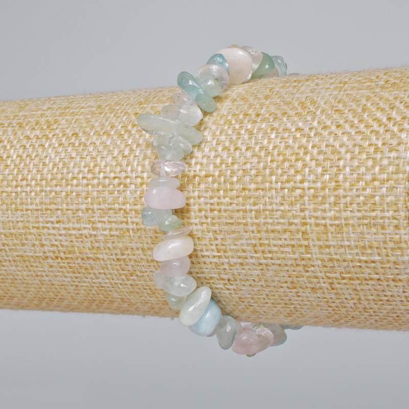 Morganite bracelet, natural gemstone chips, diameter 8×3 mm, length 18 cm (stretch)