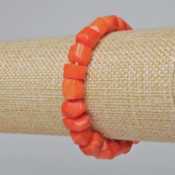 Orange natural coral bracelet with faceted beads (assorted, medium size), diameter 12x9 mm, length 18 cm +/- (stretch)