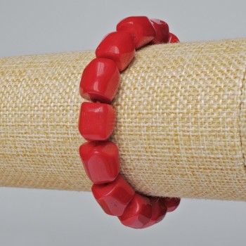 Natural Coral Faceted Bead Bracelet (assorted, medium size), diameter 11 x 10 mm +/-, length 18 cm +/- (stretch)