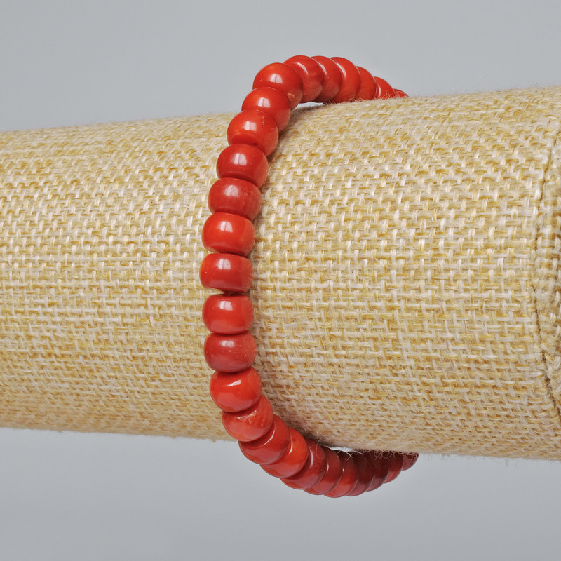 Natural Coral Bracelet, Smooth Rondels, 7×5 mm Diameter, 18 cm Length, Stretch