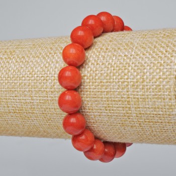 Red Jasper Bracelet (Imitation) Smooth Beads, 10 mm Diameter, 18 cm Length (Stretch)