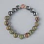 Bracelet with Dragon's Blood Jasper and Hematite, smooth beads, diameter 10.5 mm, length 18-20 cm (stretch) with metal inserts