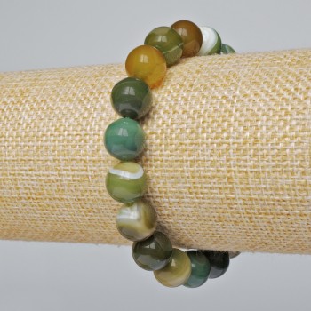Bracelet Green Agate, natural stone, smooth beads, 10 mm diameter +/-, 18 cm length +/- (stretch)
