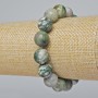 Bracelet Moss Agate natural stone smooth bead, 12 mm diameter, 18 cm length (stretch)