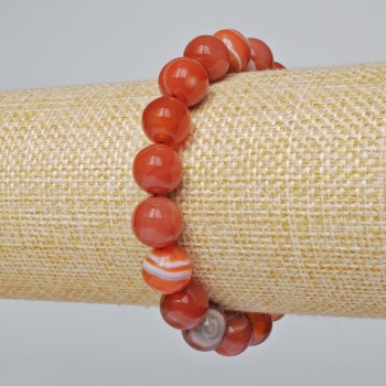 Carnelian bracelet with natural stone, smooth beads, 10 mm diameter, 18 cm length +/- (stretch)