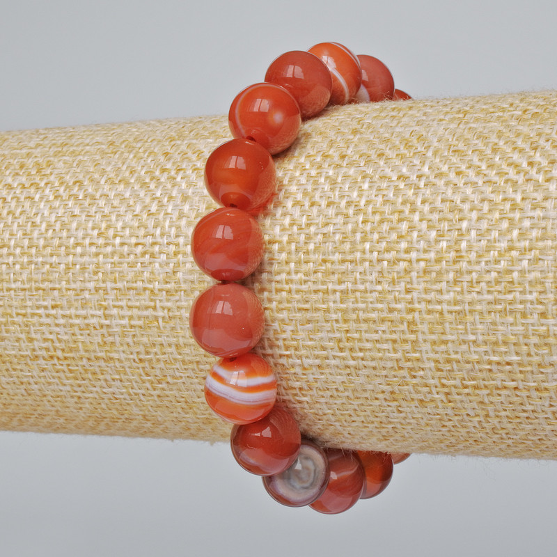Carnelian bracelet with natural stone, smooth beads, 10 mm diameter, 18 cm length +/- (stretch)