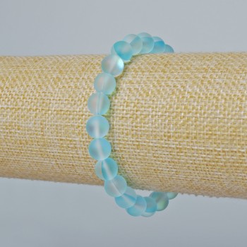 Bracelet with opal glass, smooth bead, blue matte chameleon color, 8mm diameter, 18cm length (stretch)