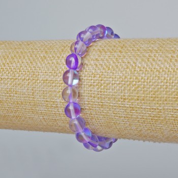 Opal Glass Bracelet with Smooth Beads, Lilac Transparent Chameleon Color, 8mm Diameter, 18cm Length ± (Stretch)