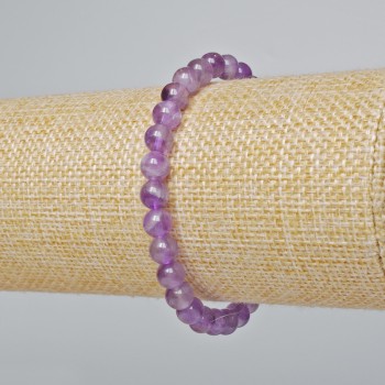 Amethyst bracelet with natural amethyst, smooth beads, 6 mm diameter, 18 cm long (stretch)