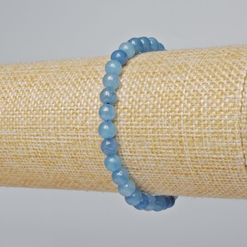 Aquamarine Imitation Bracelet, Smooth Beads, 6 mm Diameter, 18 cm Length (Stretch)