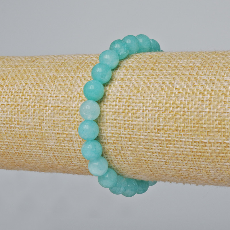 Amazonite Bracelet (Imitation) Smooth Beads, 8 mm Diameter, 18 cm Length (Stretch)