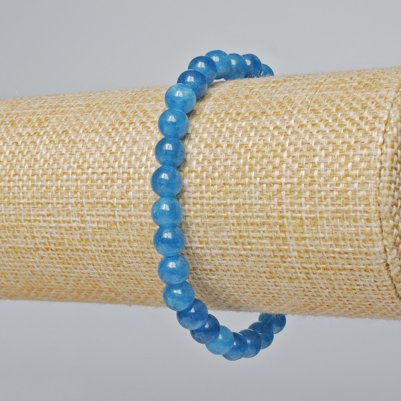 Apatite Bracelet, Natural Stone, Smooth Beads, Diameter 6.5 mm, Length 18 cm (Stretch)