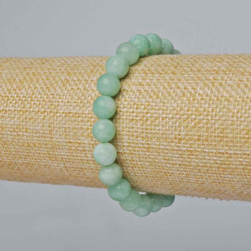 Amazonite natural stone smooth-bead bracelet, 8.5 mm diameter, 18 cm length (stretch)
