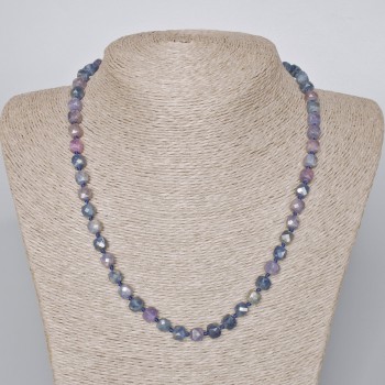 Necklace with natural sapphire, faceted cube beads, 6 mm diameter, 45 cm length