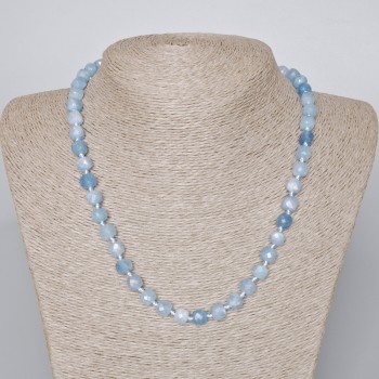Aquamarine Necklace, natural gemstone, faceted cube beads, diameter 7.5 mm, length 48-50 cm