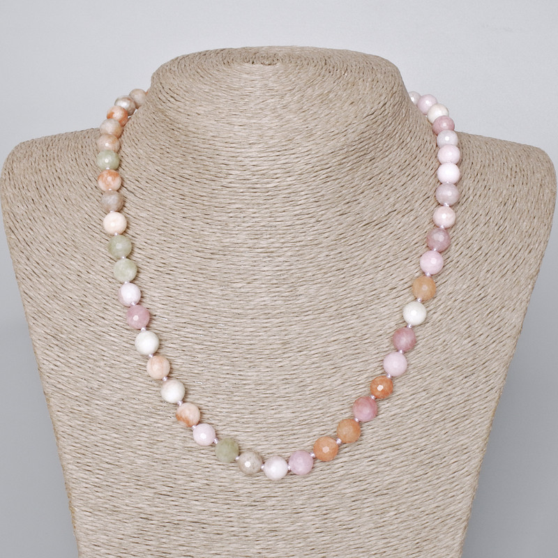 Colored Jadeite Necklace, natural stone, faceted beads, 8 mm diameter, length 47–49 cm